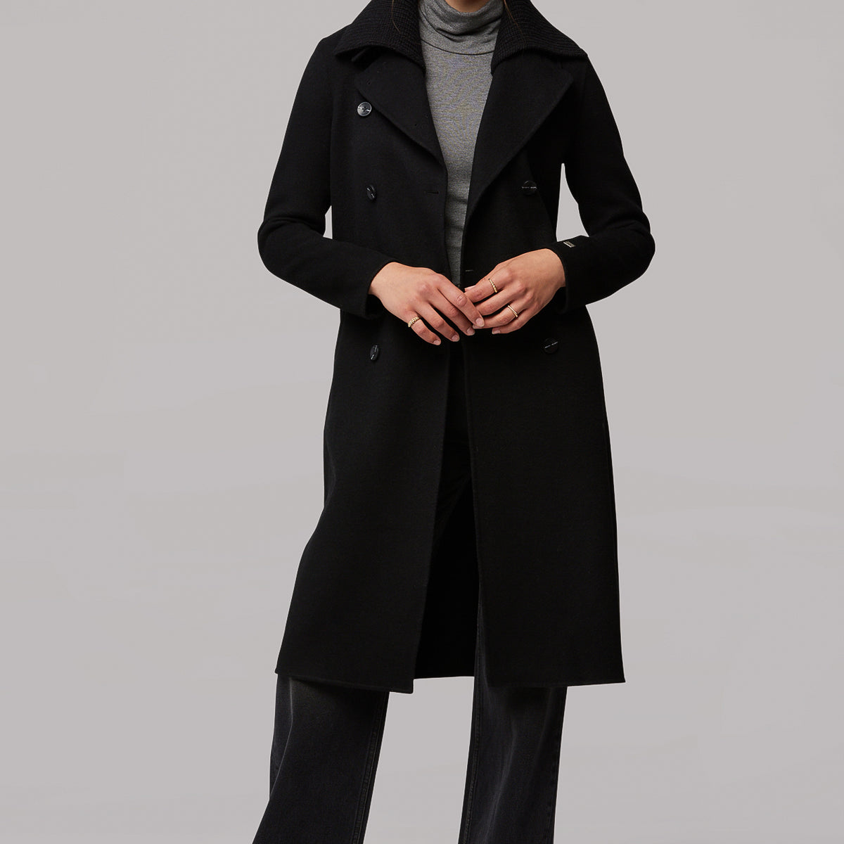 Anna Double face wool coat with detachable chunky knit collar